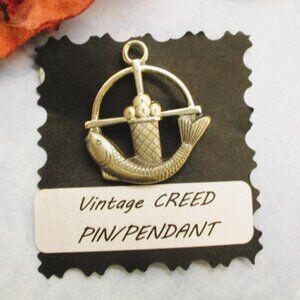 Vintage CREED Sterling Silver Loaves & Fishes Brooch Pendant - Religious Jewelry